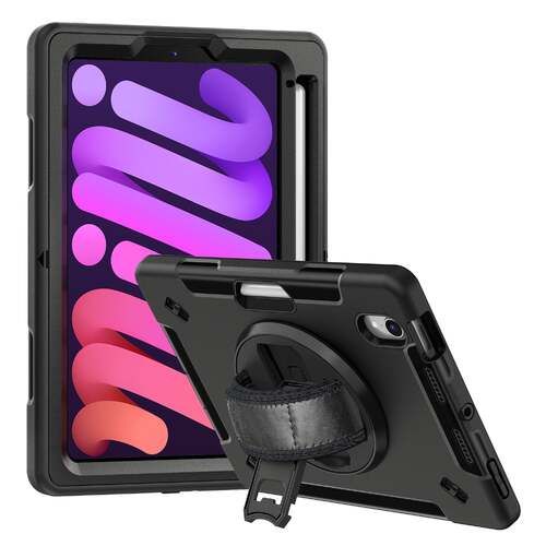 iPad Mini 6th Gen (8.3") FLEXII GRAVITY 360 Armor Case W/Hand Strap - BLACK