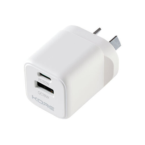 Kore | Wall Charger | 30W GaN Dual USB-A & USB-C Port