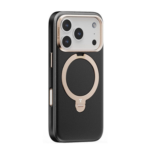 Torras Ostand Spin Fusion Vegan Leather MagSafe Case for iPhone 17 Pro - Black / Gold
