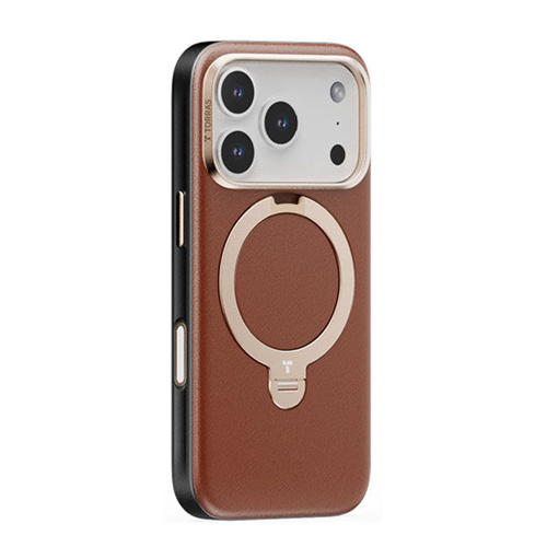 Torras Ostand Spin Fusion Vegan Leather MagSafe Case for iPhone 17 Pro - Elegant Brown